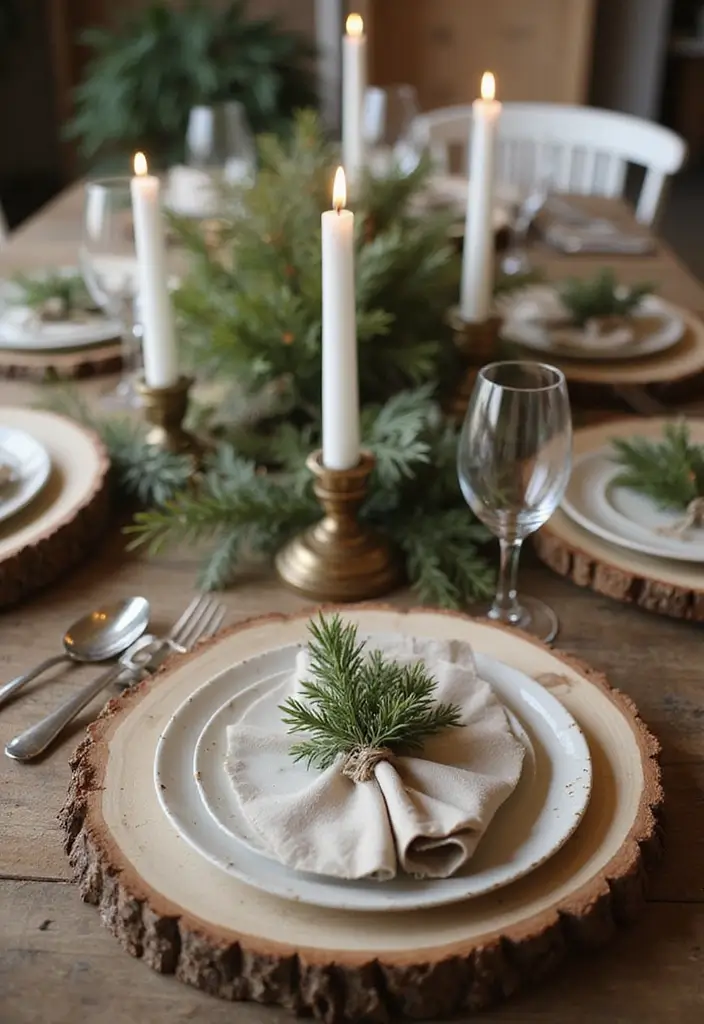 26 Farmhouse Christmas Decor Ideas with Rustic Charm 13 26 Farmhouse Christmas Decor Ideas with Rustic Charm - 13. Nature-Inspired Table Settings