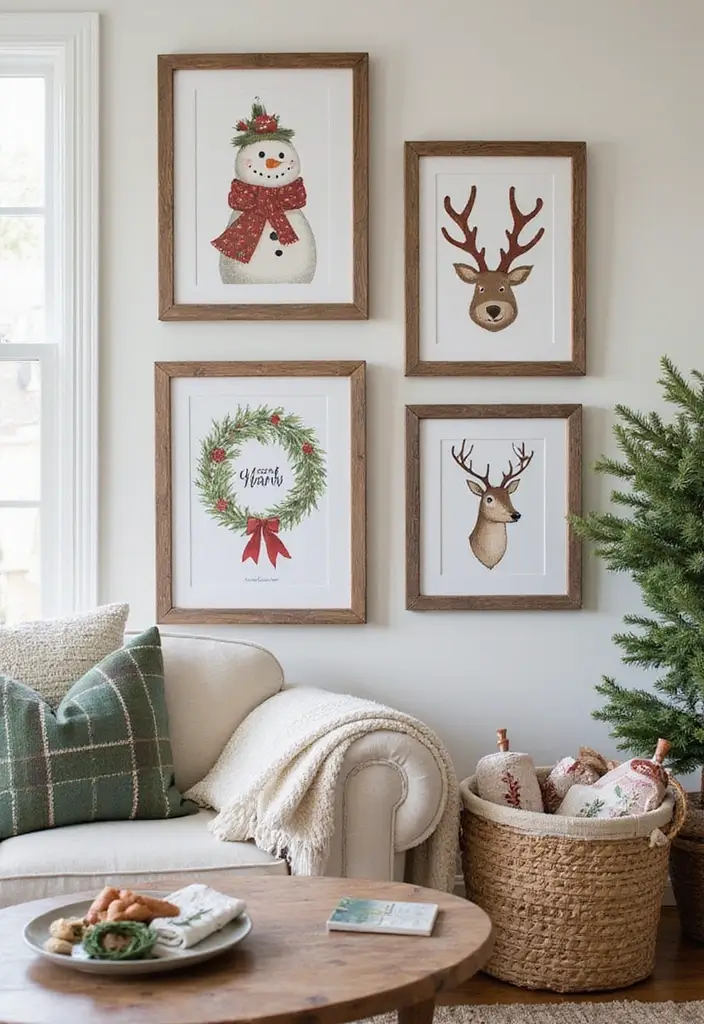 26 Farmhouse Christmas Decor Ideas with Rustic Charm 21 26 Farmhouse Christmas Decor Ideas with Rustic Charm - 21. Holiday-Themed Artwork