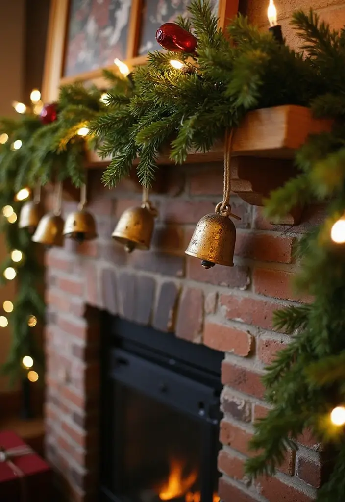 26 Farmhouse Christmas Decor Ideas with Rustic Charm 6 26 Farmhouse Christmas Decor Ideas with Rustic Charm - 6. Jingle Bell Garland