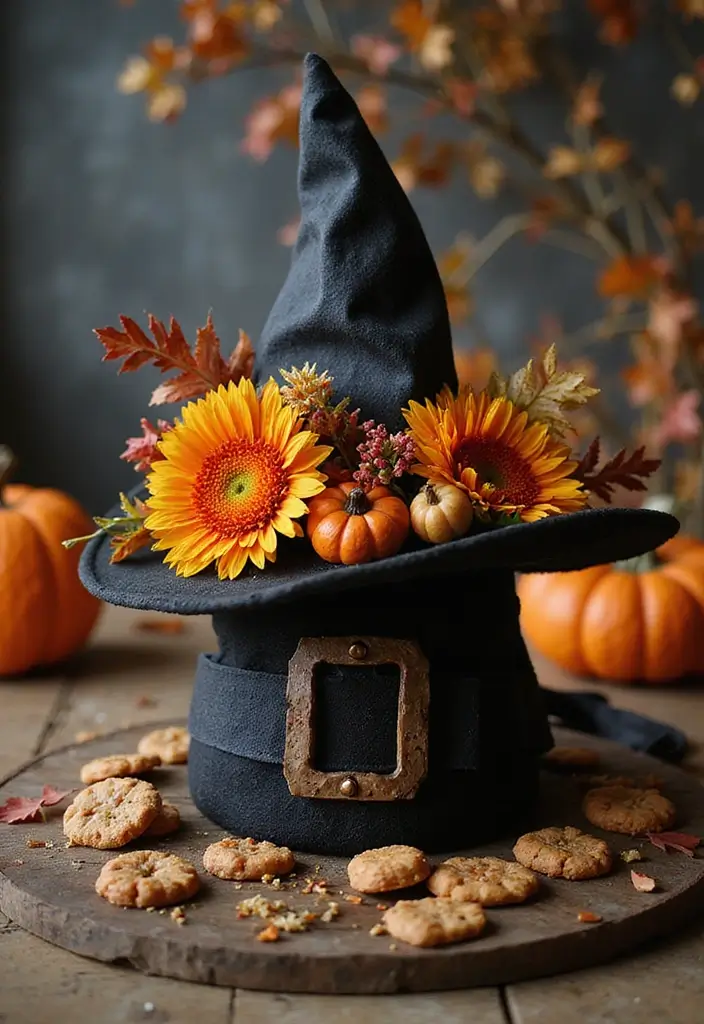26 Halloween Centerpiece Ideas That Make an Impact 20 26 Halloween Centerpiece Ideas That Make an Impact - 20. Witch Hat Tabletop