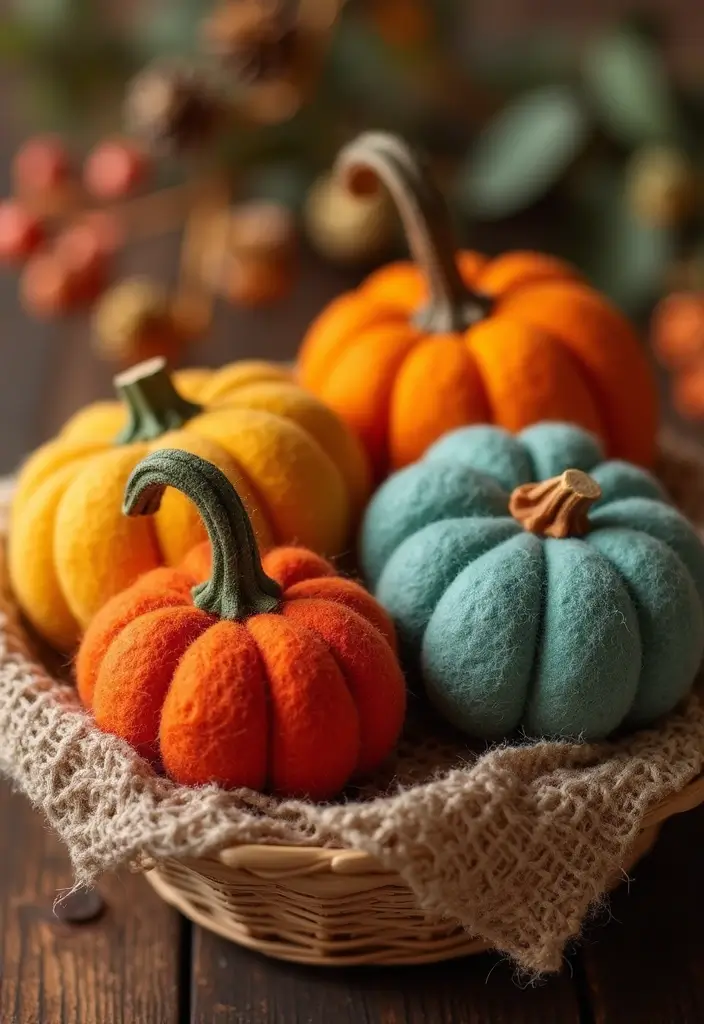 26 Halloween Centerpiece Ideas That Make an Impact 21 26 Halloween Centerpiece Ideas That Make an Impact - 21. Felted Pumpkin Decor