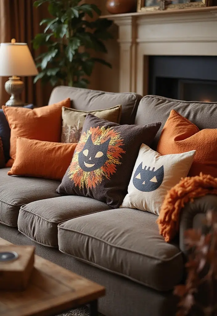 26 Halloween Room Decor Ideas to Set the Mood 12 26 Halloween Room Decor Ideas to Set the Mood - 12. Cozy Throw Pillows