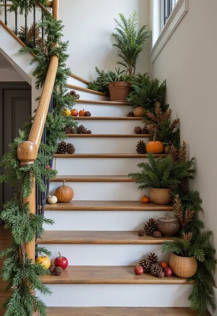 26 Staircase Christmas Decor Ideas Full of Charm 12 26 Staircase Christmas Decor Ideas Full of Charm - 12. Nature-Inspired Decor