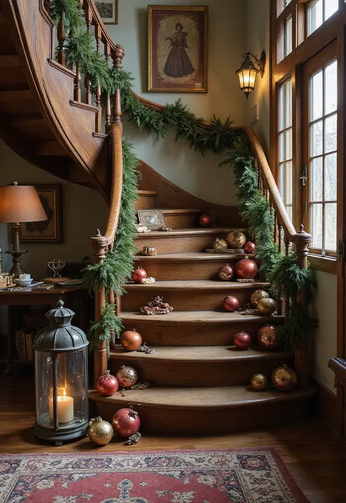 26 Staircase Christmas Decor Ideas Full of Charm 14 26 Staircase Christmas Decor Ideas Full of Charm - 14. Vintage Touches