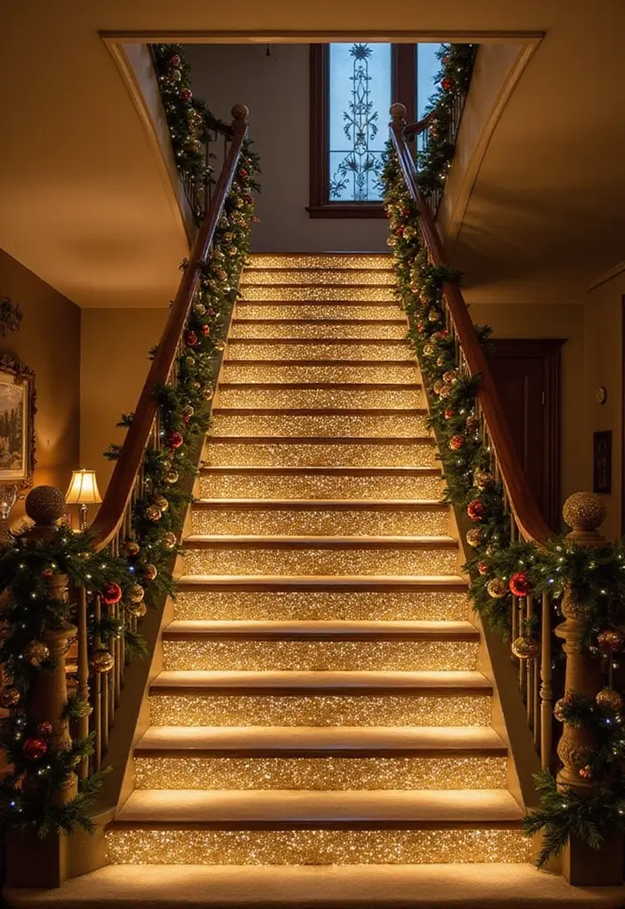 26 Staircase Christmas Decor Ideas Full of Charm 15 26 Staircase Christmas Decor Ideas Full of Charm - 15. Glitter and Glitz