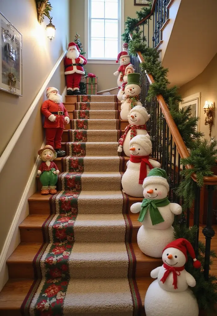26 Staircase Christmas Decor Ideas Full of Charm 21 26 Staircase Christmas Decor Ideas Full of Charm - 21. Whimsical Characters
