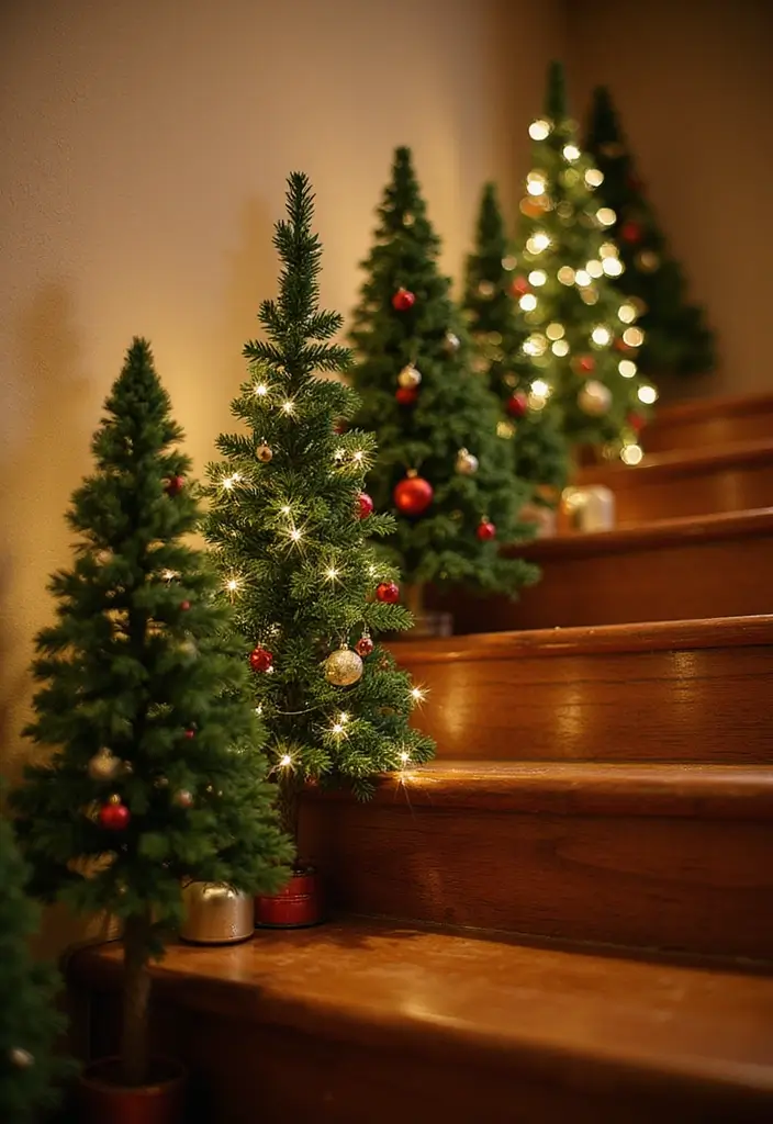 26 Staircase Christmas Decor Ideas Full of Charm 3 26 Staircase Christmas Decor Ideas Full of Charm - 3. Miniature Christmas Trees