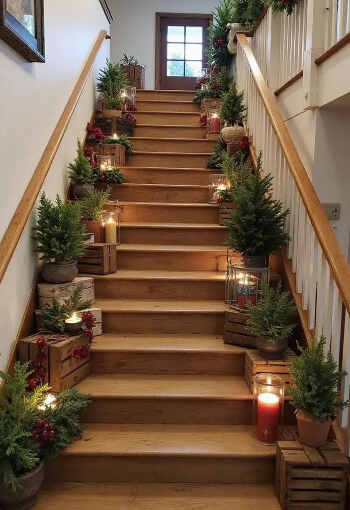 26 Staircase Christmas Decor Ideas Full of Charm 8 26 Staircase Christmas Decor Ideas Full of Charm - 8. Rustic Charm with Wood Accents