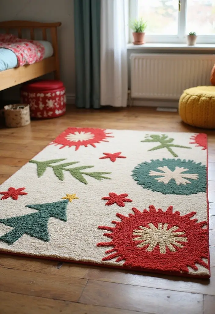 27 Christmas Bedroom Decor Ideas That Feel Extra Magical 19 27 Christmas Bedroom Decor Ideas That Feel Extra Magical - 19. Playful Seasonal Rugs