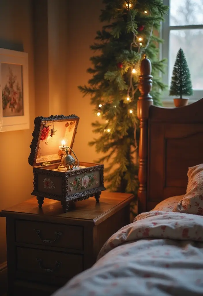 27 Christmas Bedroom Decor Ideas That Feel Extra Magical 22 27 Christmas Bedroom Decor Ideas That Feel Extra Magical - 22. Jolly Holiday Music Box