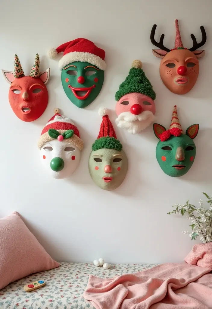 27 Christmas Bedroom Decor Ideas That Feel Extra Magical 25 27 Christmas Bedroom Decor Ideas That Feel Extra Magical - 25. Whimsical Holiday Masks