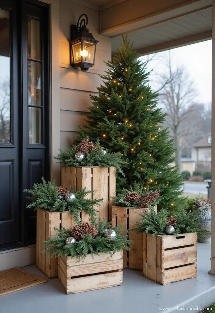 27 Christmas Front Porch Decor Ideas to Welcome Guests 1 27 Christmas Front Porch Decor Ideas to Welcome Guests - 1. Rustic Wooden Crates