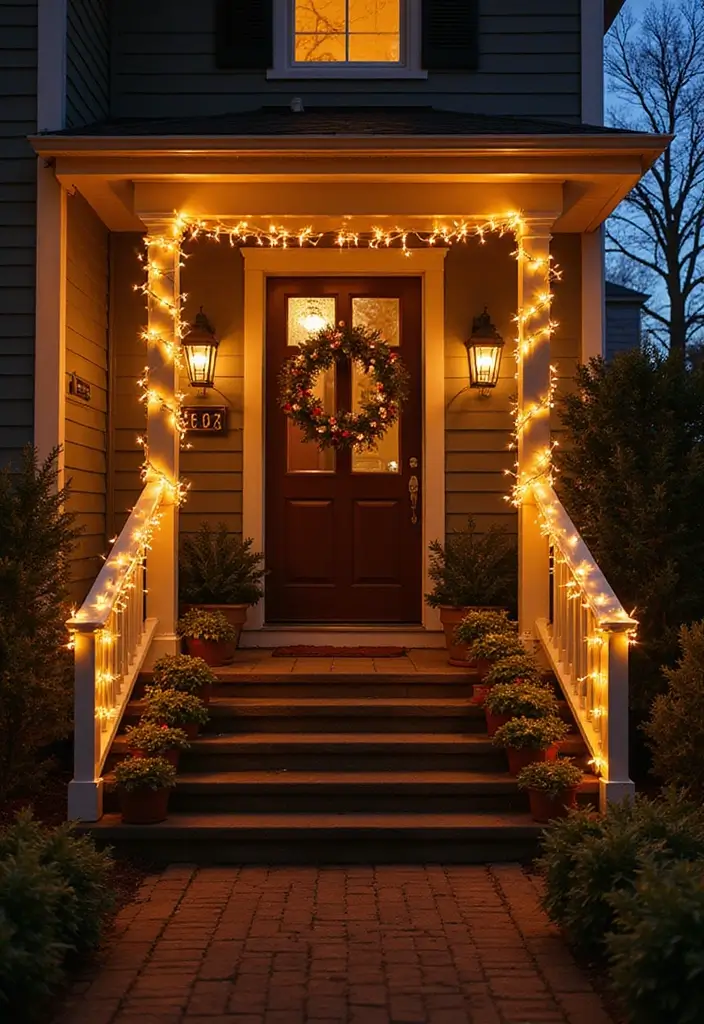 27 Christmas Front Porch Decor Ideas to Welcome Guests 12 27 Christmas Front Porch Decor Ideas to Welcome Guests - 12. LED String Lights