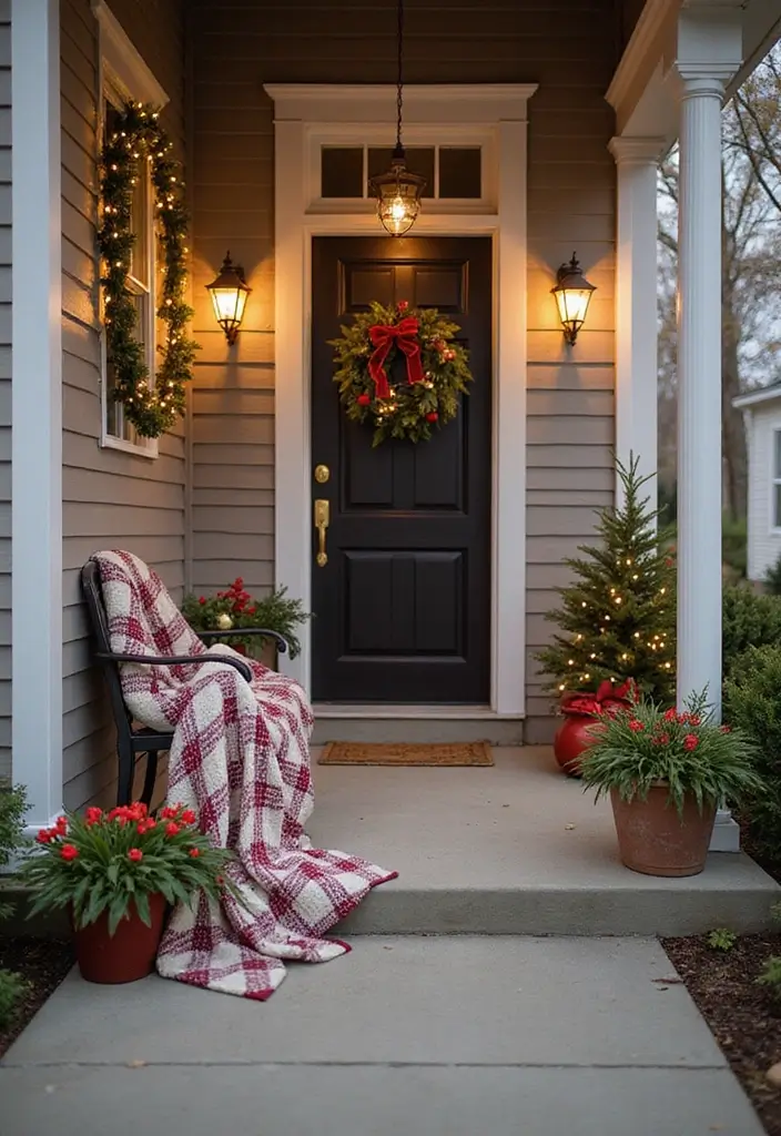 27 Christmas Front Porch Decor Ideas to Welcome Guests 14 27 Christmas Front Porch Decor Ideas to Welcome Guests - 14. Cozy Blankets