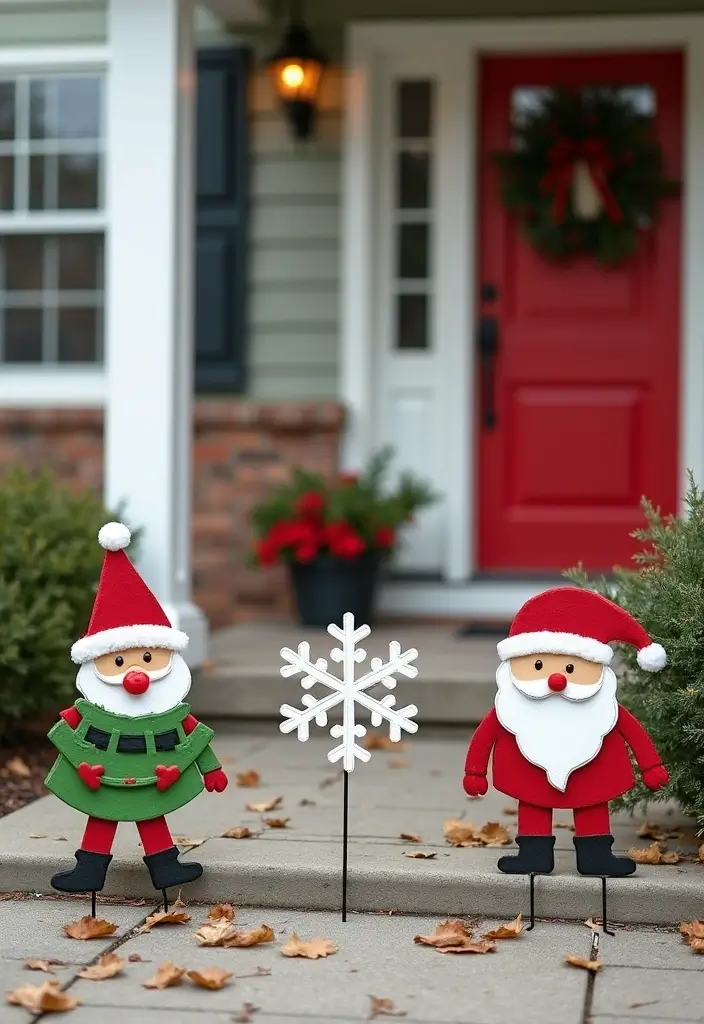 27 Christmas Front Porch Decor Ideas to Welcome Guests 16 27 Christmas Front Porch Decor Ideas to Welcome Guests - 16. Decorative Garden Stakes