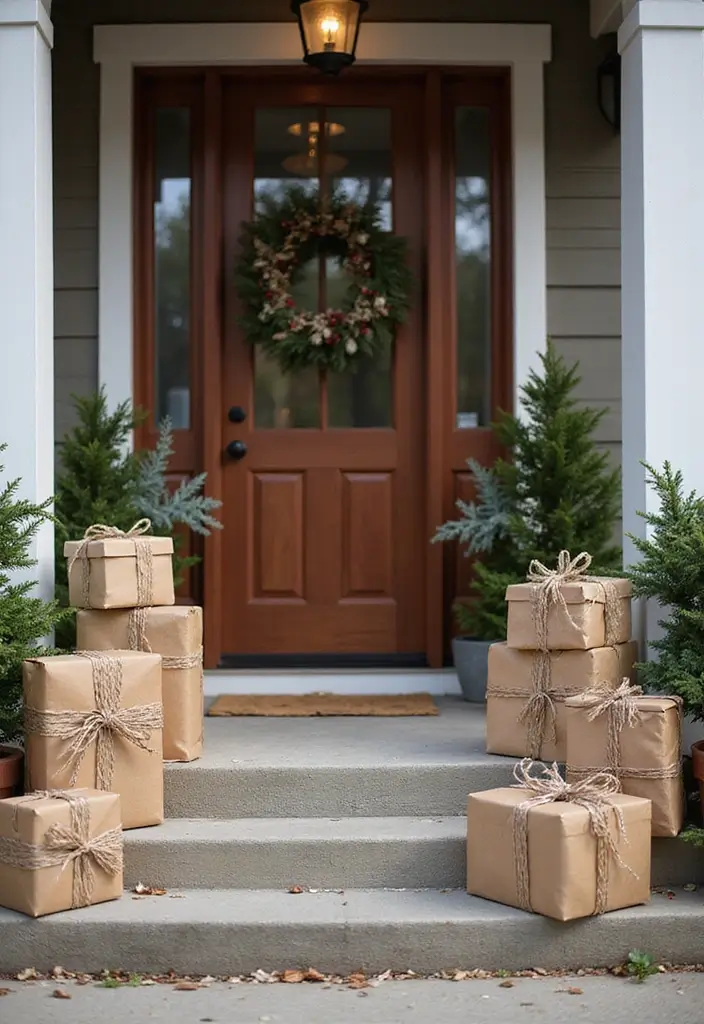 27 Christmas Front Porch Decor Ideas to Welcome Guests 18 27 Christmas Front Porch Decor Ideas to Welcome Guests - 18. Handmade Gift Boxes