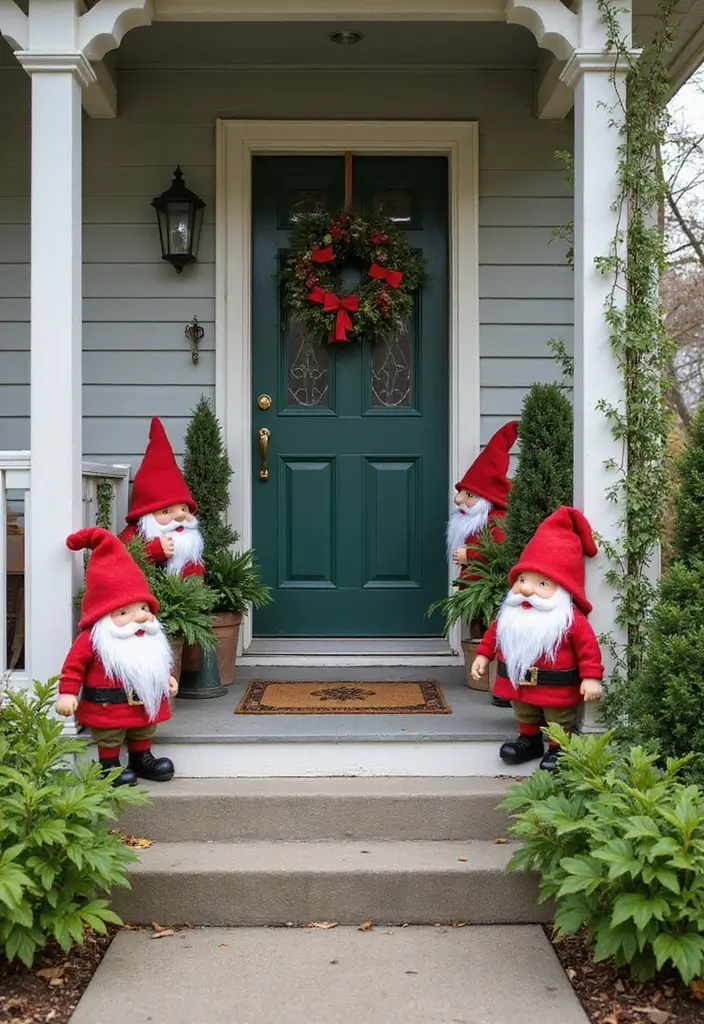 27 Christmas Front Porch Decor Ideas to Welcome Guests 23 27 Christmas Front Porch Decor Ideas to Welcome Guests - 23. Whimsical Christmas Gnomes