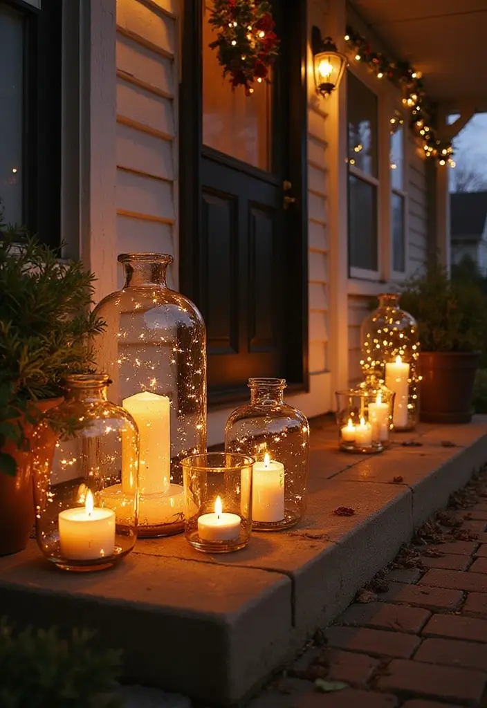 27 Christmas Front Porch Decor Ideas to Welcome Guests 3 27 Christmas Front Porch Decor Ideas to Welcome Guests - 3. Recycled Glass Lanterns