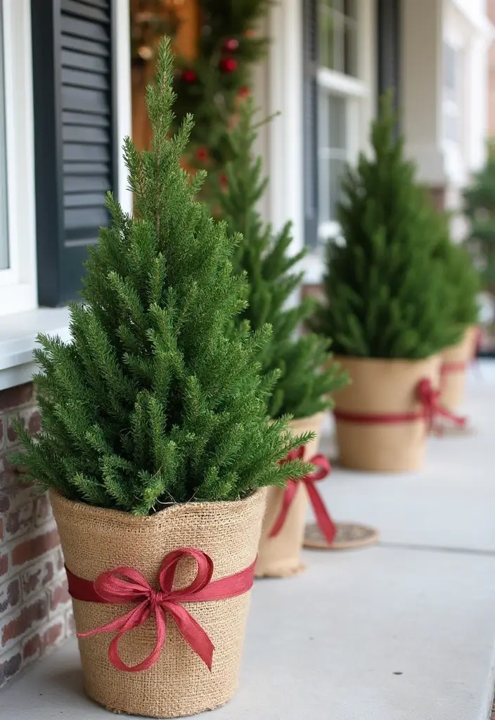 27 Christmas Front Porch Decor Ideas to Welcome Guests 4 27 Christmas Front Porch Decor Ideas to Welcome Guests - 4. Potted Evergreen Plants