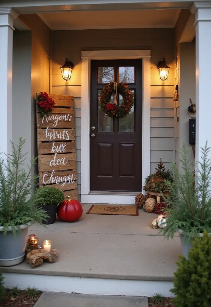 27 Christmas Front Porch Decor Ideas to Welcome Guests 6 27 Christmas Front Porch Decor Ideas to Welcome Guests - 6. Upcycled Pallet Signs