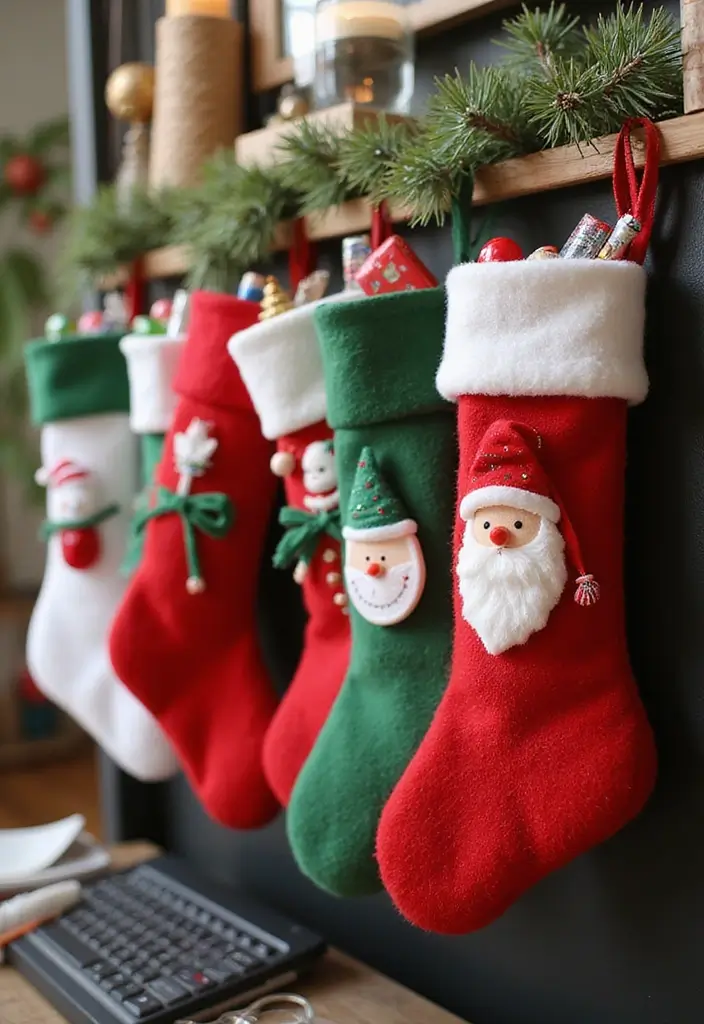 27 Christmas Office Decor Ideas That Feel Cheerful 13 27 Christmas Office Decor Ideas That Feel Cheerful - 13. Colorful Christmas Stockings