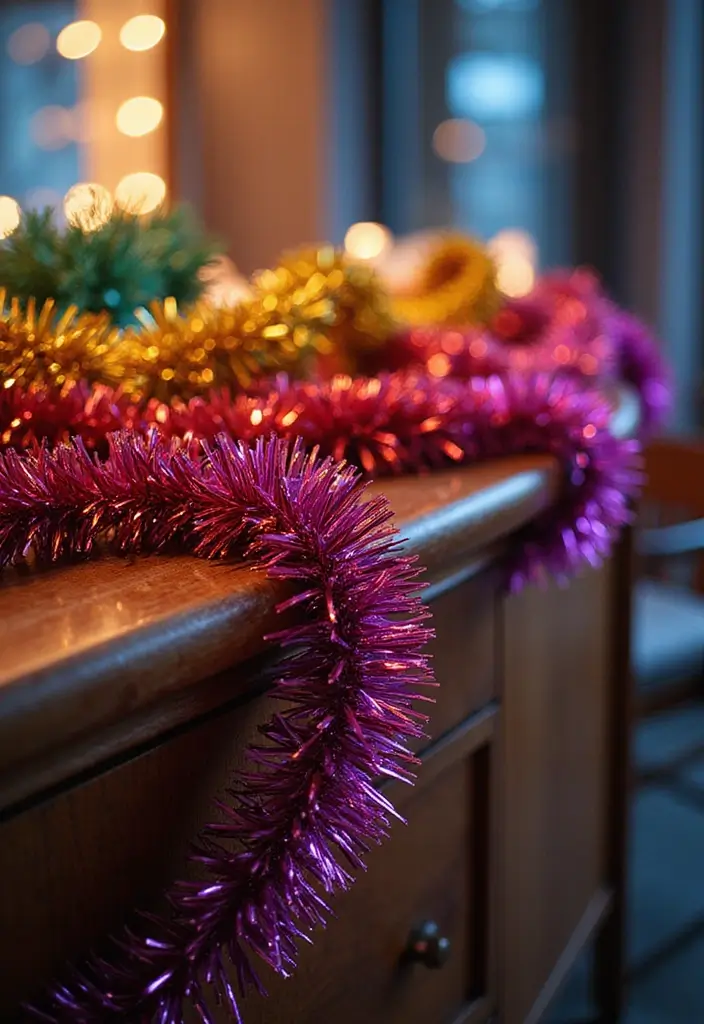 27 Christmas Office Decor Ideas That Feel Cheerful 15 27 Christmas Office Decor Ideas That Feel Cheerful - 15. Bright Holiday Tinsel