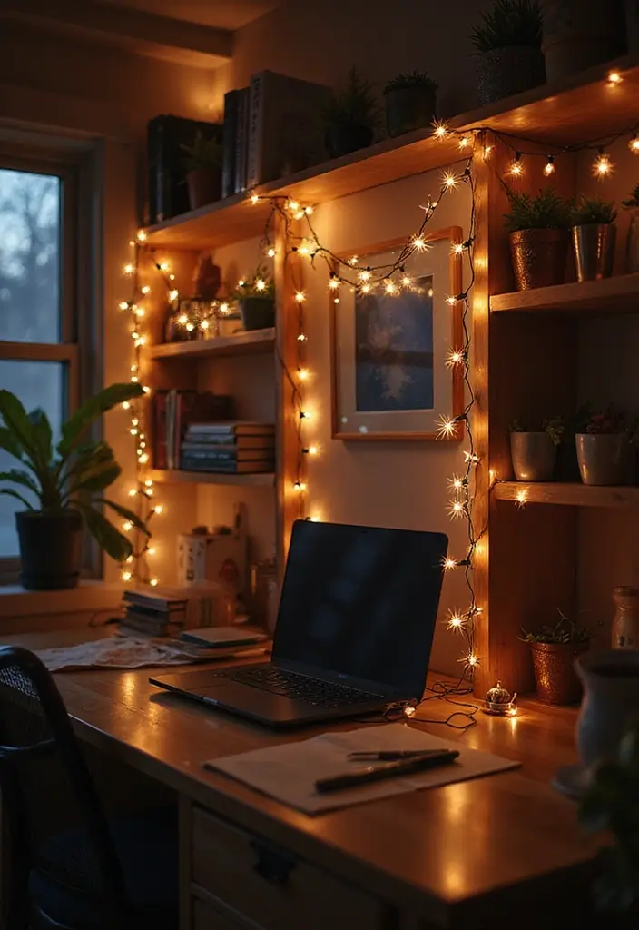 27 Christmas Office Decor Ideas That Feel Cheerful 18 27 Christmas Office Decor Ideas That Feel Cheerful - 18. Twinkling Fairy Lights