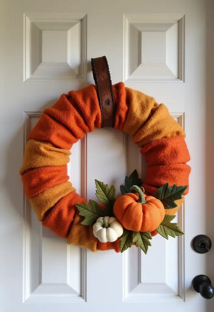 27 Halloween Door Decoration Ideas You Can DIY Fast 10. Fabric Pumpkin Wreath