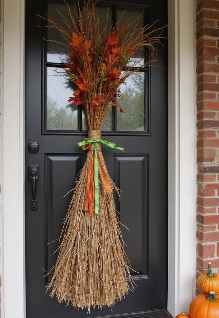 27 Halloween Door Decoration Ideas You Can DIY Fast 14. Witchs Broom Door Hanging