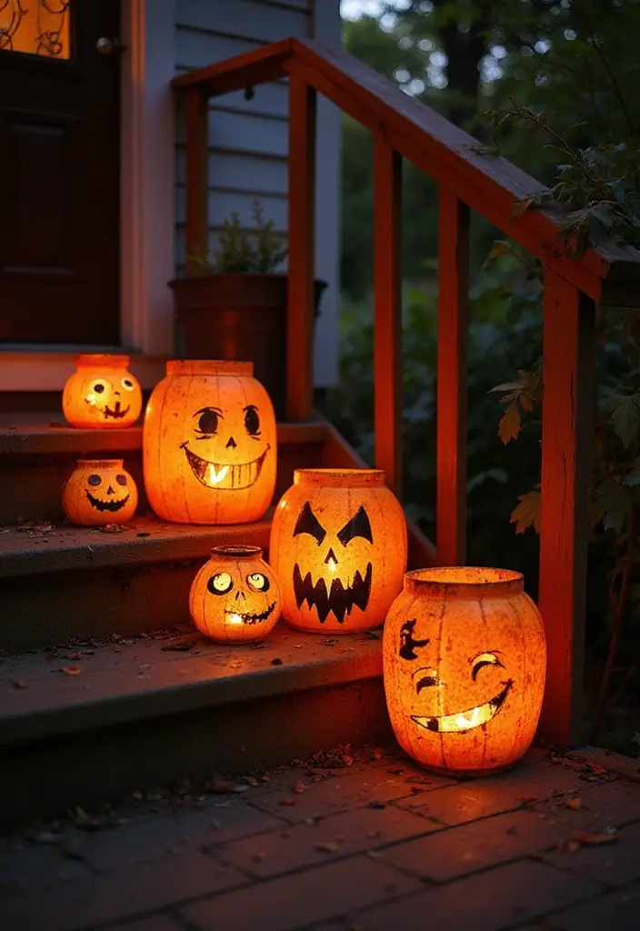 27 Halloween Door Decoration Ideas You Can DIY Fast 16. Lanterns with Spooky Faces