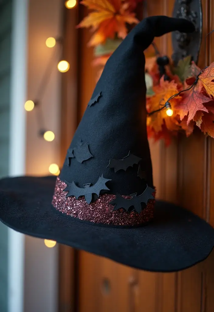27 Halloween Door Decoration Ideas You Can DIY Fast 3. Witch Hat Door Hanger