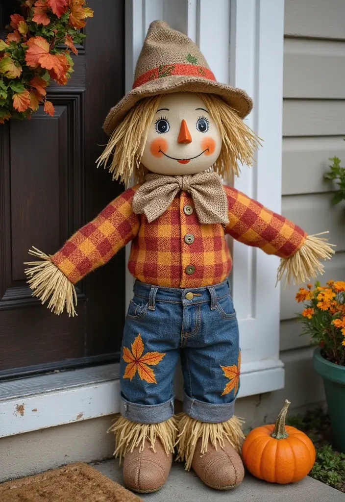 27 Halloween Door Decoration Ideas You Can DIY Fast 8. Scarecrow Door Stopper