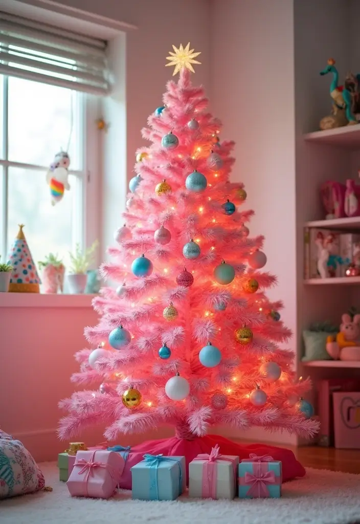 27 Pink Christmas Tree Decoration Ideas That Pop 6 27 Pink Christmas Tree Decoration Ideas That Pop - 6. Rainbow Sparkle