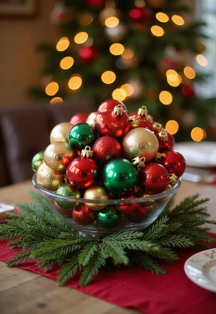 27 Round Table Christmas Centerpiece Ideas That Shine - 10. Holiday Ornament Sphere