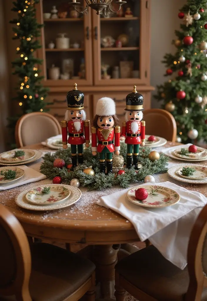 27 Round Table Christmas Centerpiece Ideas That Shine - 14. Nutcracker Wonderland