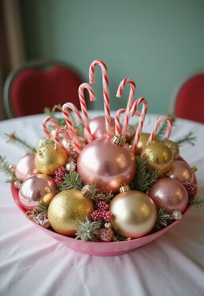27 Round Table Christmas Centerpiece Ideas That Shine - 15. Retro Christmas Color Scheme