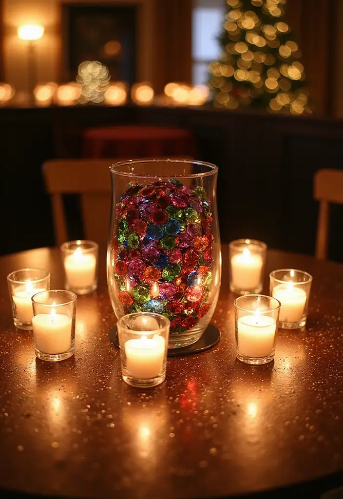 27 Round Table Christmas Centerpiece Ideas That Shine - 18. Sparkling Sequin Centerpiece