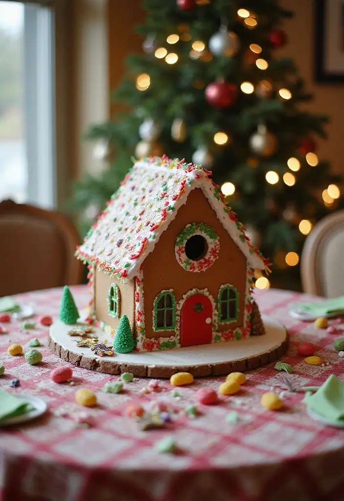27 Round Table Christmas Centerpiece Ideas That Shine - 19. Gingerbread House Display