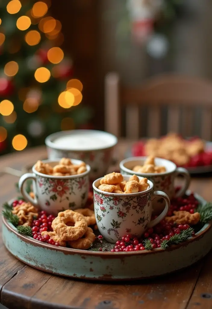 27 Round Table Christmas Centerpiece Ideas That Shine - 22. Cozy Mug Display