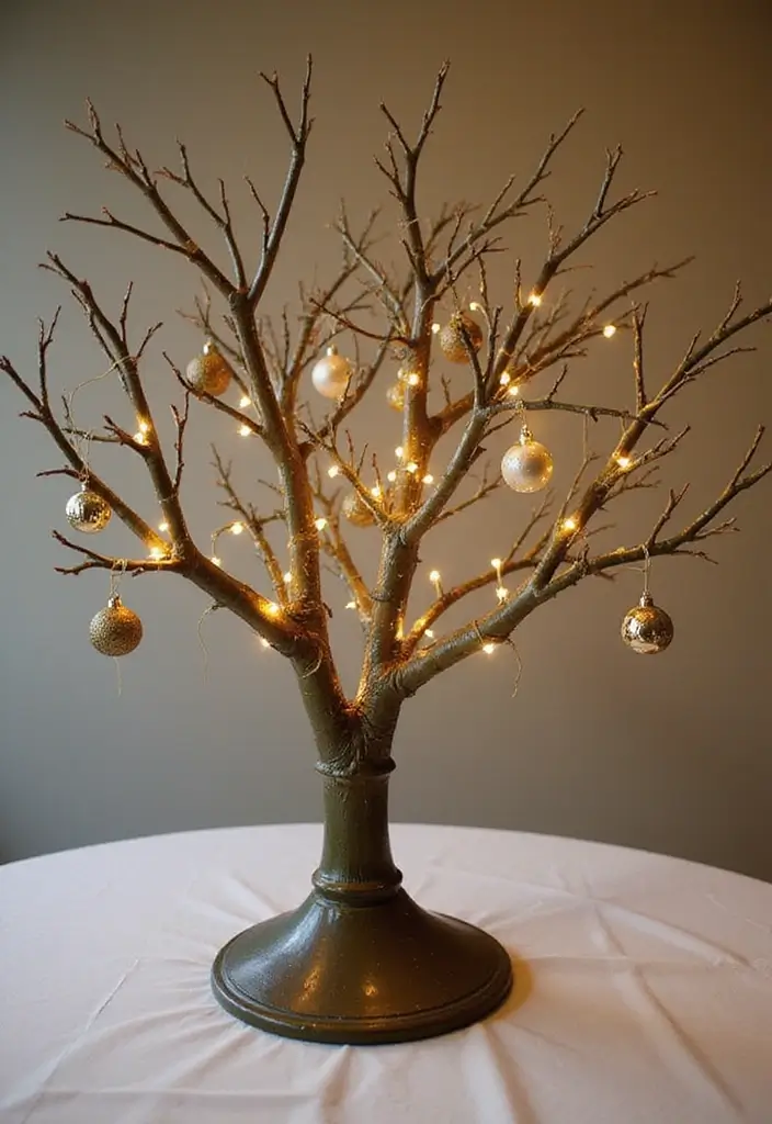 27 Round Table Christmas Centerpiece Ideas That Shine - 23. Tree Branch Centerpiece