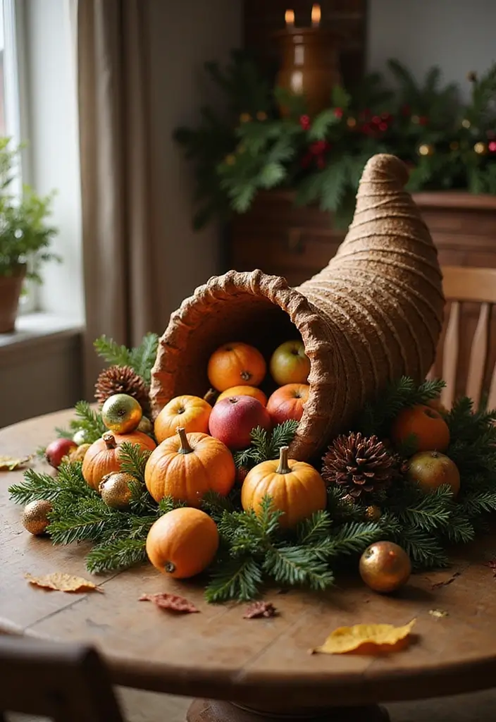 27 Round Table Christmas Centerpiece Ideas That Shine - 25. Thanksgiving to Christmas Transition