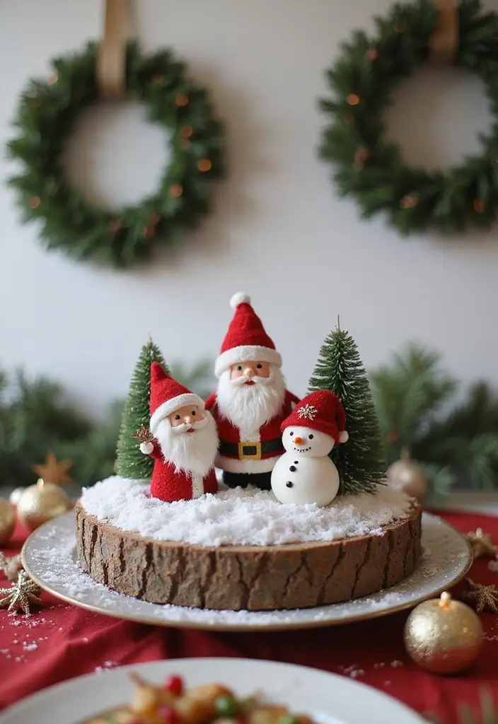 27 Round Table Christmas Centerpiece Ideas That Shine - 6. Charming Santa and Snowman Theme
