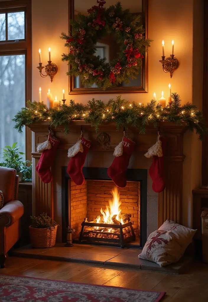 27 Small Apartment Christmas Decor Ideas That Maximize Style 15 27 Small Apartment Christmas Decor Ideas That Maximize Style - 15. Festive Fireplace Mantel