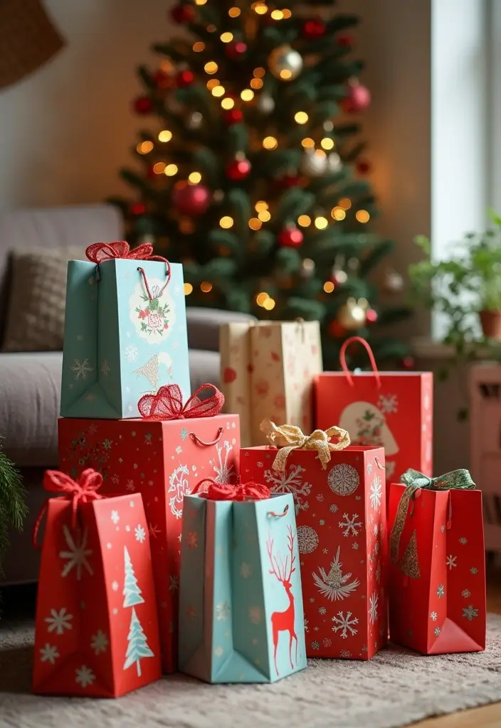 27 Small Apartment Christmas Decor Ideas That Maximize Style 21 27 Small Apartment Christmas Decor Ideas That Maximize Style - 21. Holiday Gift Bags