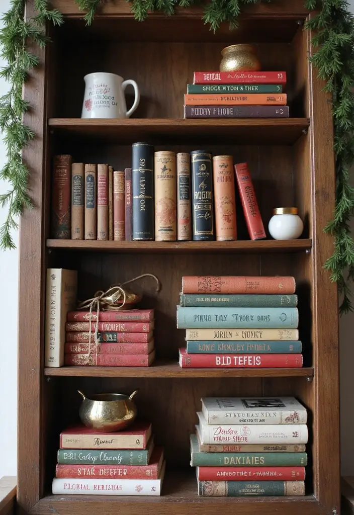 27 Small Apartment Christmas Decor Ideas That Maximize Style 25 27 Small Apartment Christmas Decor Ideas That Maximize Style - 25. Holiday-themed Book Display