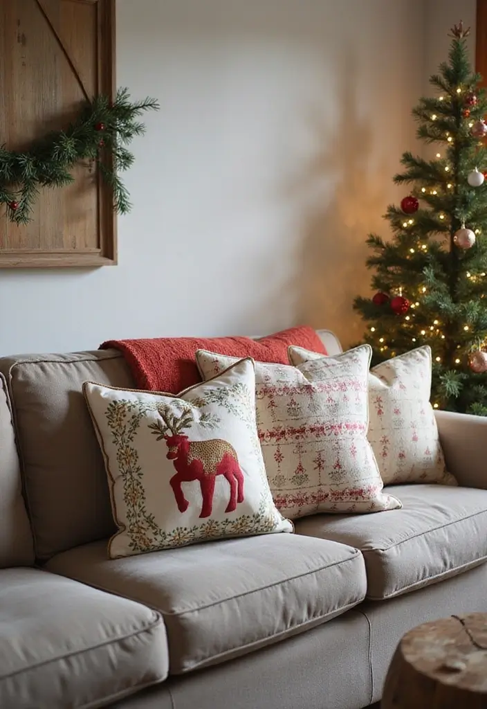 27 Small Apartment Christmas Decor Ideas That Maximize Style 26 27 Small Apartment Christmas Decor Ideas That Maximize Style - 26. Seasonal Pillows