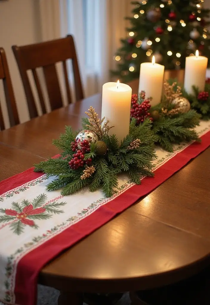 28 Christmas Centerpiece Ideas That Elevate Any Table 13 28 Christmas Centerpiece Ideas That Elevate Any Table - 13. Holiday-Themed Table Runner