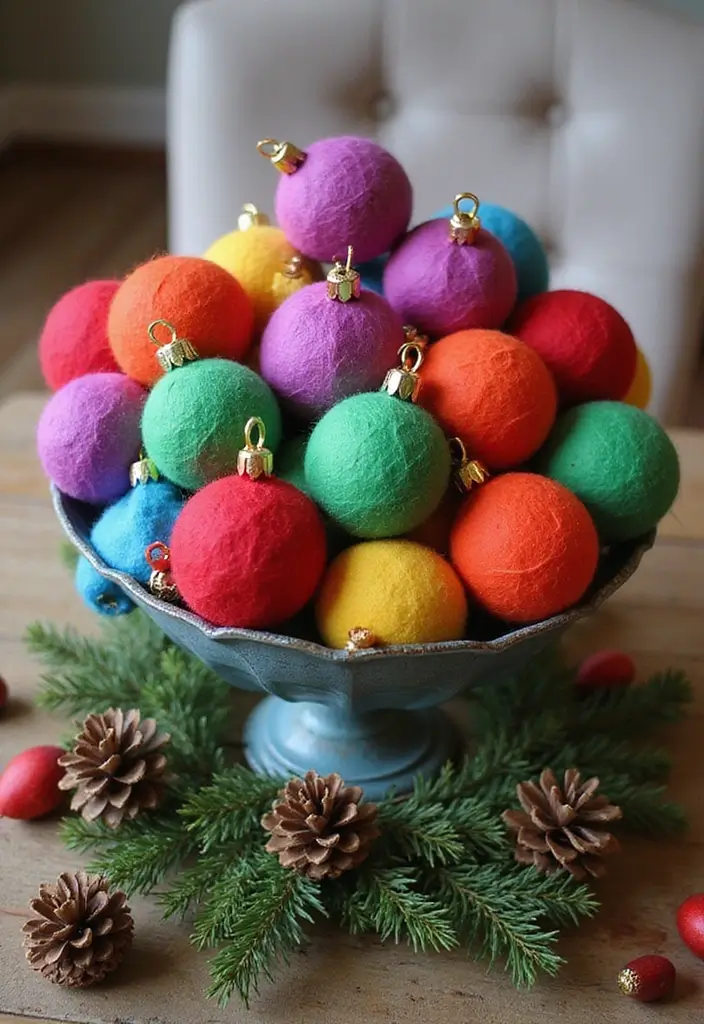 28 Christmas Centerpiece Ideas That Elevate Any Table 16 28 Christmas Centerpiece Ideas That Elevate Any Table - 16. Felted Ornament Ball Display