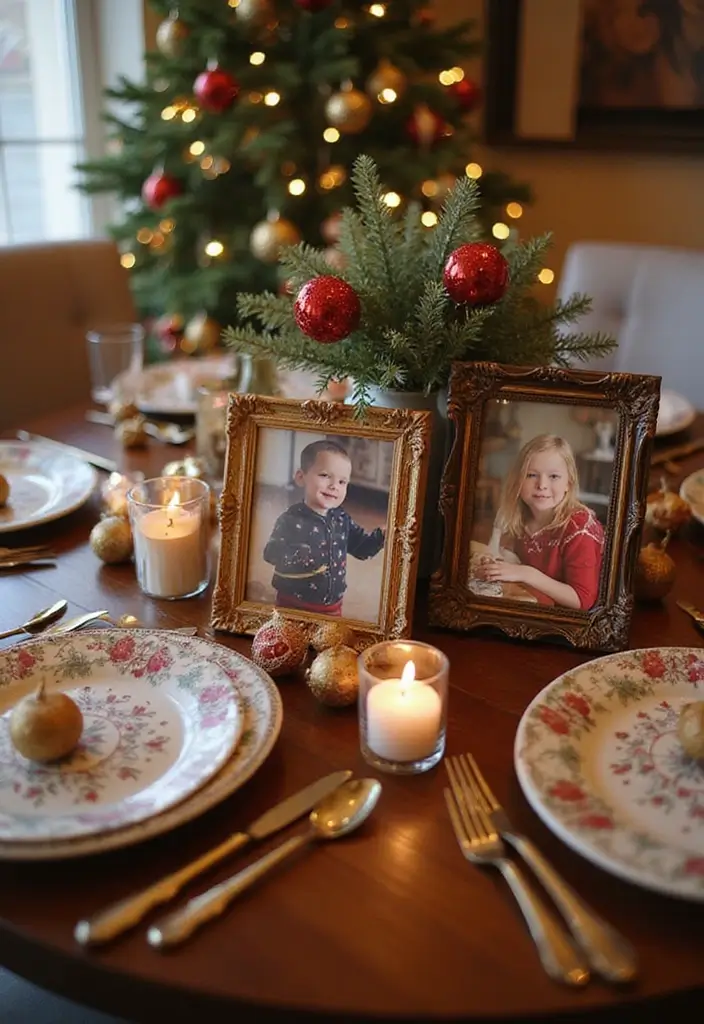 28 Christmas Centerpiece Ideas That Elevate Any Table 27 28 Christmas Centerpiece Ideas That Elevate Any Table - 27. Personalized Photo Centerpiece