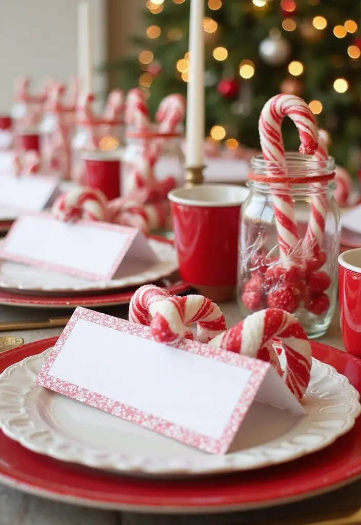 28 Christmas Centerpiece Ideas That Elevate Any Table 7 28 Christmas Centerpiece Ideas That Elevate Any Table - 7. Candy Cane Place Cards